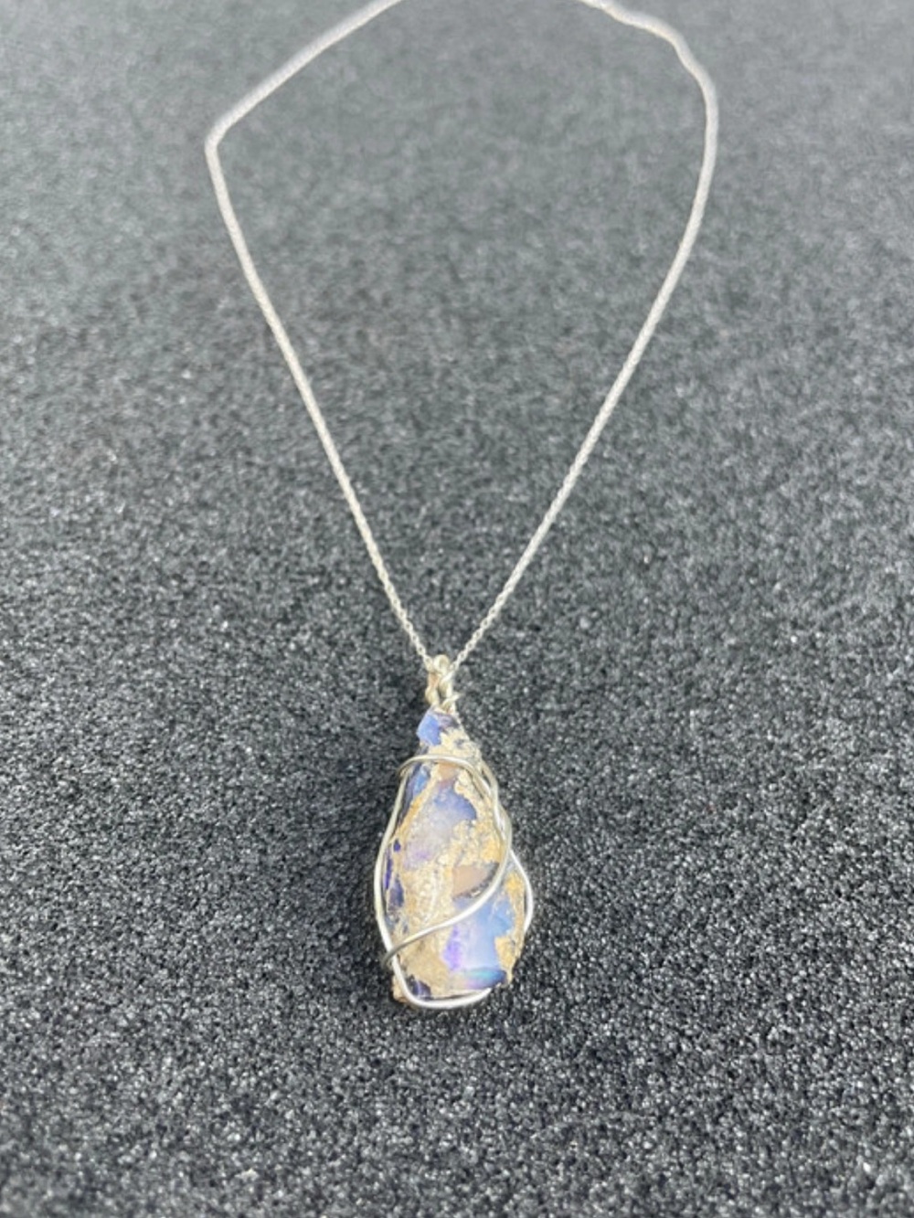 Wire-Wrapped Blue Opal Teardrop Pendant Necklace